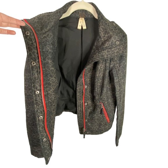 We The Free/ Free People Black Brown Animal Print Moto Red Zip Jacket Coat Sz 4 - Picture 5 of 10